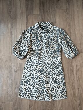 All Saints Leopard Print Shirt Dress in Beige and Black